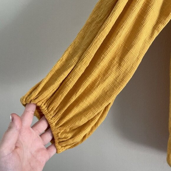 Max Studio Women SZ L Mustard Yellow Long Balloon Sleeve Textured Pullover Top - Picture 3 of 9
